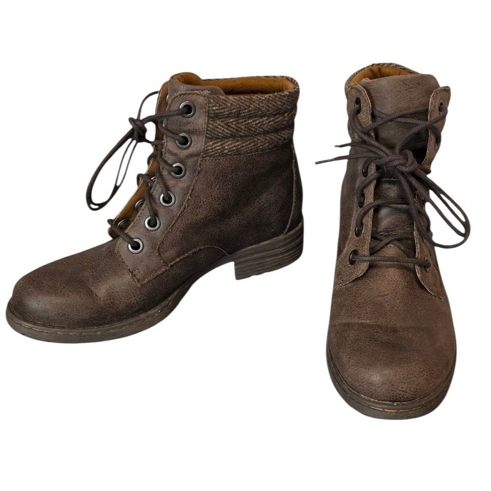 b.o.c. Born Concept Brown Lace Up Ankle Boots Herringbone Collar Women 8M Z47811